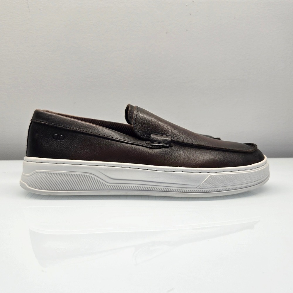 Leather Loafer Sneakers Men 10 Luggage Brown Moc Toe Slip On Quiet Luxury NWT